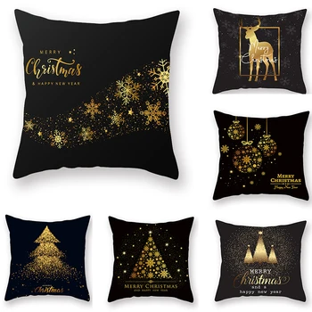 

Christmas Cushion Cover Home Sofa Bedroom Black Decorative Pillow Case Santa Tree Soft Throw Pillows Cover