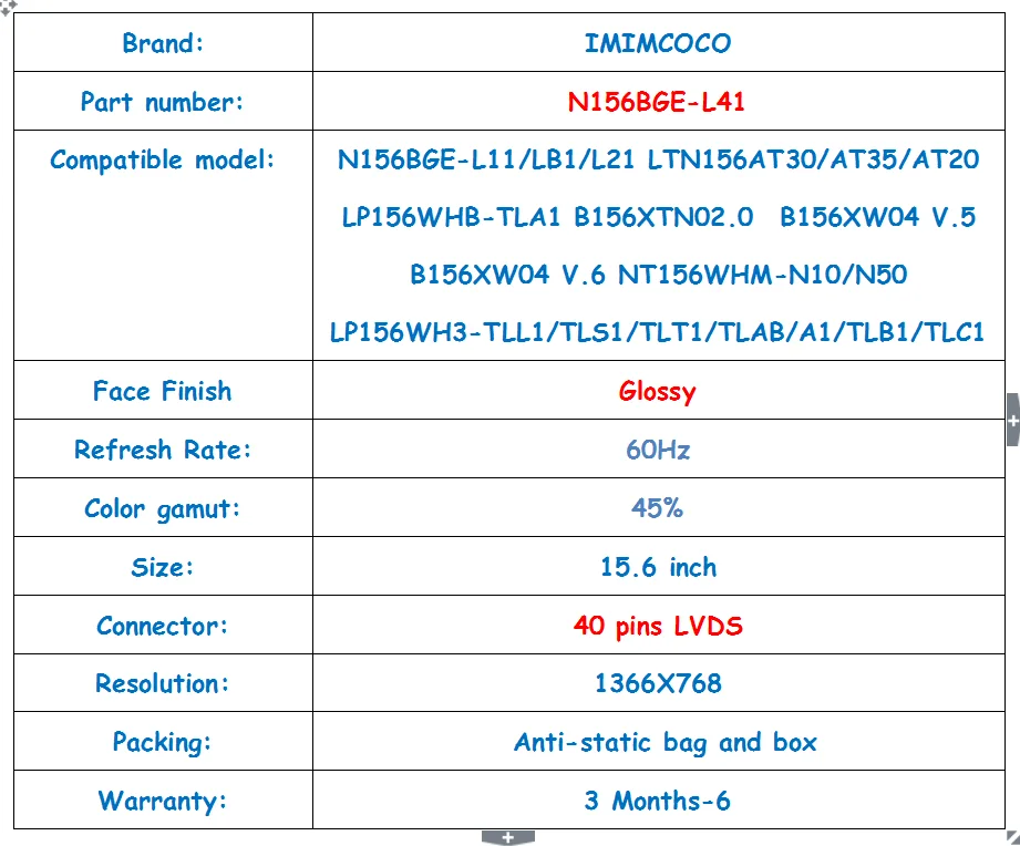 15,6 светодиодный экран для ноутбука N156BGE-L41FIT LTN156AT35/AT20 B156XW04 V5/V6 B156XTN02.0LP156WH3-TLS1/TLA1/TLE1 N156BGE-L11/L41/LB1/L21