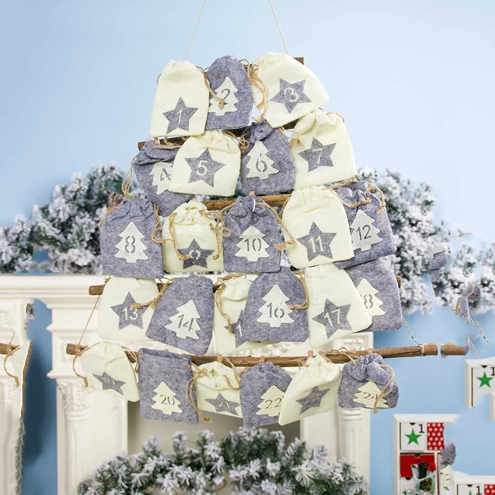Home Gift Advent Calendar Candy Wall Christmas Countdown New Year Office Classroom Fabric Decoration Hanging Bag Party Storage