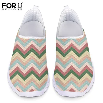 

FORUDESIGNS Color Wave Striped Print Girls Stylish Lightweight Casual Mesh Slip On Shoes Women's Vulcanized Flats White Loafers