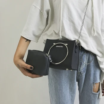 

Women Mini Composite Bag Metal Rings Top Handle Crossbody Bags with Inside Purse for Women 2020 Stripes Leather Ladies Handbag