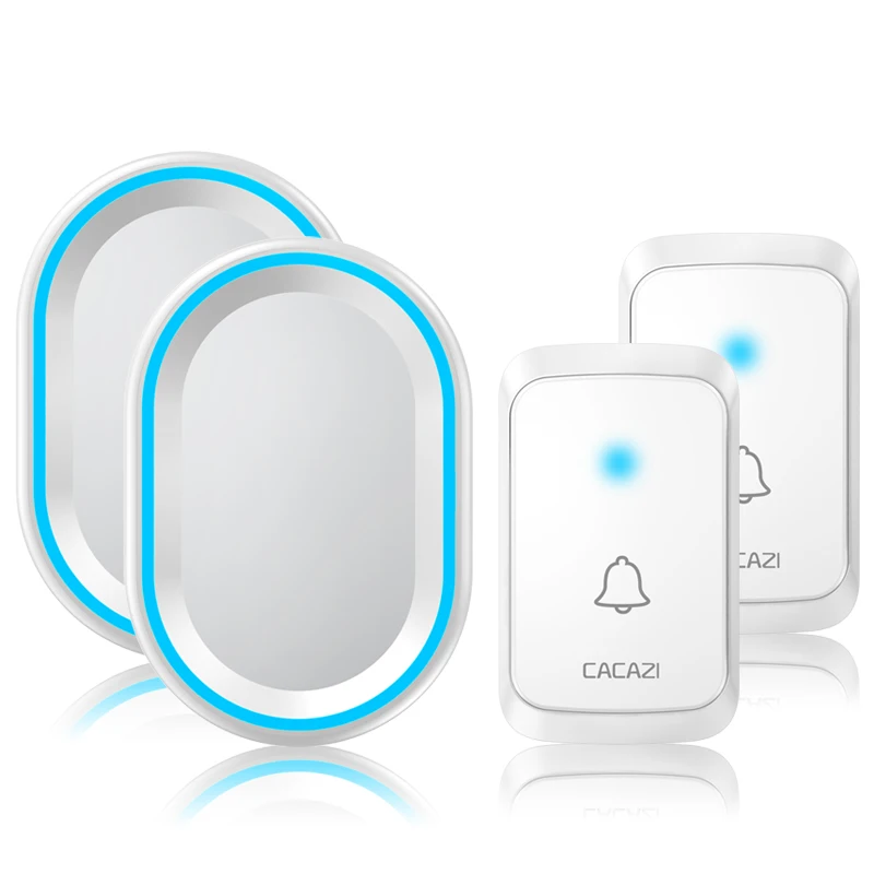 2 button 2 receiver Cacazi, беспроводной дверной звонок водонепроницаемый светодиодный свет 1 2 кнопки 1 2 приемника 300 м удаленный домашний автоматизированный дверной звонок колокольчик US EU UK Plug - Цвет: 2 button 2 receiver