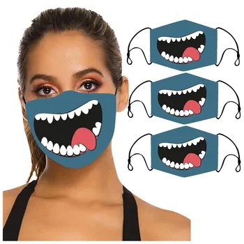 

3pcs Cartoon Funny Mask For Face Adult Woman Adjustable Washable Cotton Face Mask Adjustable Mascarilla Reutilizable Face Mask