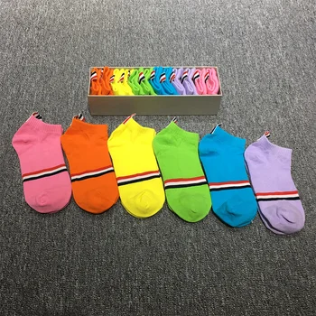 

2020 Fashion TB THOM Brand Ankle Men Women Cotton Striped No Show Casual Sports Crew Socks Ins Color 6 Pairs