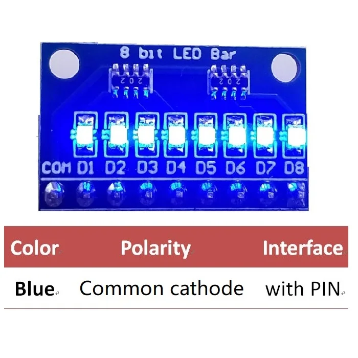 5x3,3 V 5V 8 Bit Синий/Красный общий анод/катод светодиодный индикатор модуль diy комплект для Arduino NANO UNO raspberry pi 4 nodemcu - Цвет: BlueCathode-with PIN