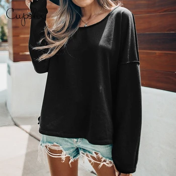 

CUPSHE Black Loose Fit Top Long Sleeve Sweatshirt Women Round Neck Top Clothing 2020 Spring Autumn Casual Pullover