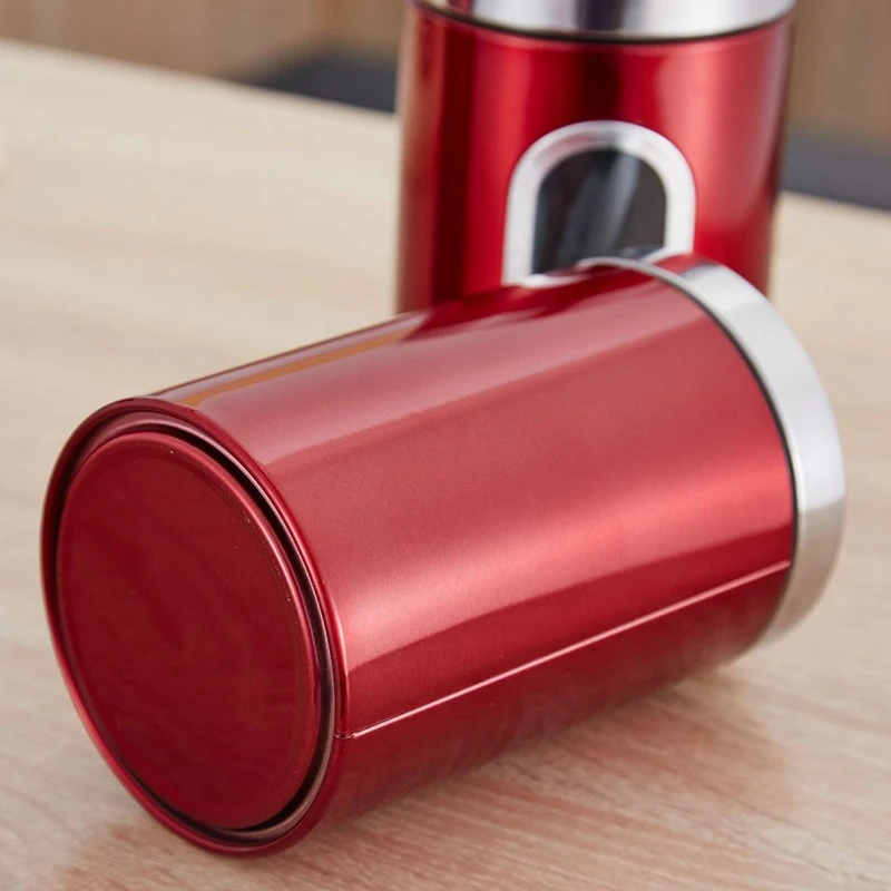 Stainless Steel Canisters Airtight Coffee Tea Sugar Beans Tin with Visible Window Kitchen Storage Containers Sealed Jar Bottle