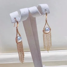  7-8mm Natural Freshwater Dangle Tassel Earrings For Women Jewelry Vintage Design Pearl Earrings Gifts 