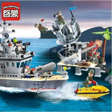 

ENLIGHTEN 819 Military Ship Fort Of The Island Figure Blocks Educational Construction Bricks Compatible with Toys For Kids