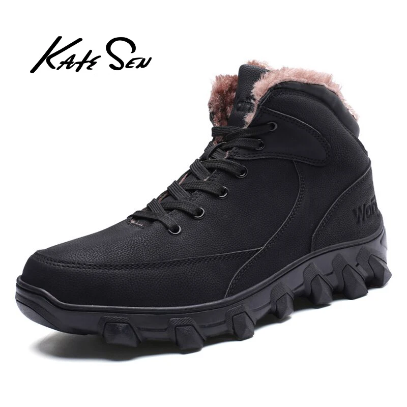 

KATESEN Winter New Warm Snow Boots Men Outdoor Casual Men Work Ankle Boots Comfortable Male Shoes Footwear Big Size 39-46