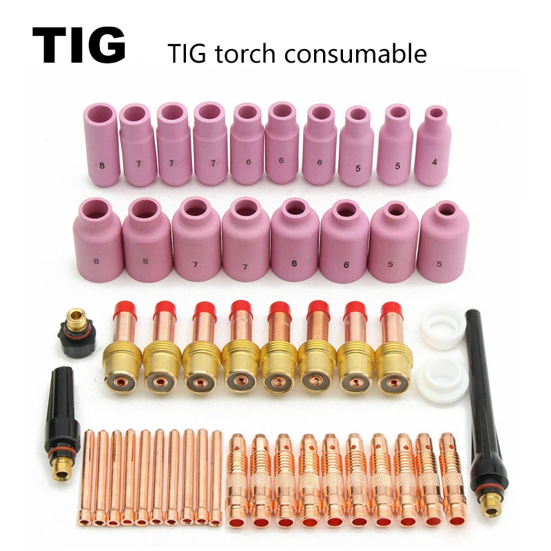 51Pcs Plasma Welder Argon Arc Welding Consumables Kit Collets Body Gas Lens for WP17/18/26 TIG Torch