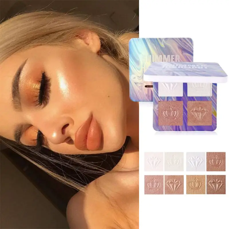 

Highlighter Illuminator Makeup Glow Kit 4 Colors Face Brightener Contouring Liquid Highlighter Powder Palette Bronzer High Gloss