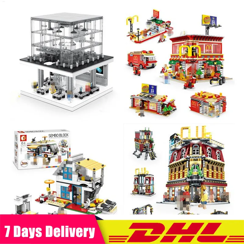 

2019 SEMBO City Street SD6900 Apple Store SD6901 4in1 McDonaldss SD6970 3in1 House SD6991 Night Club Building Blocks Bricks Toys