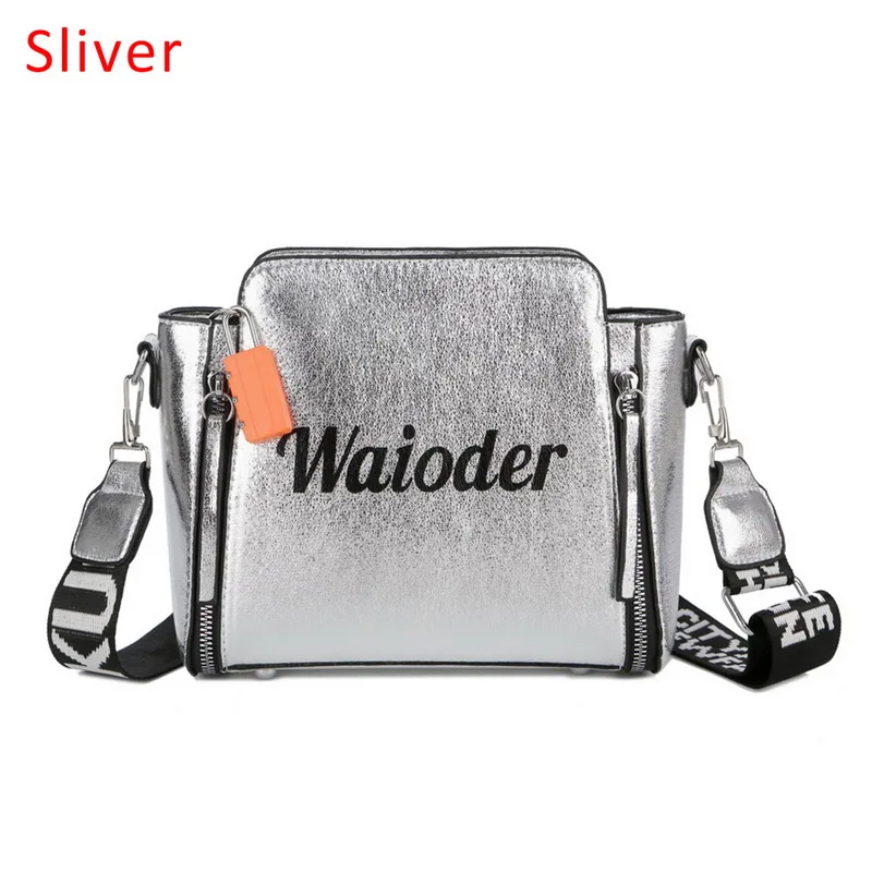 Sliver 2 SHUJIN женская сумка Праздничная PU сумка-мессенджер Изысканная женская сумка на плечо с надписью разноцветная повседневная сумка-мешок на молнии - Цвет: Sliver 2