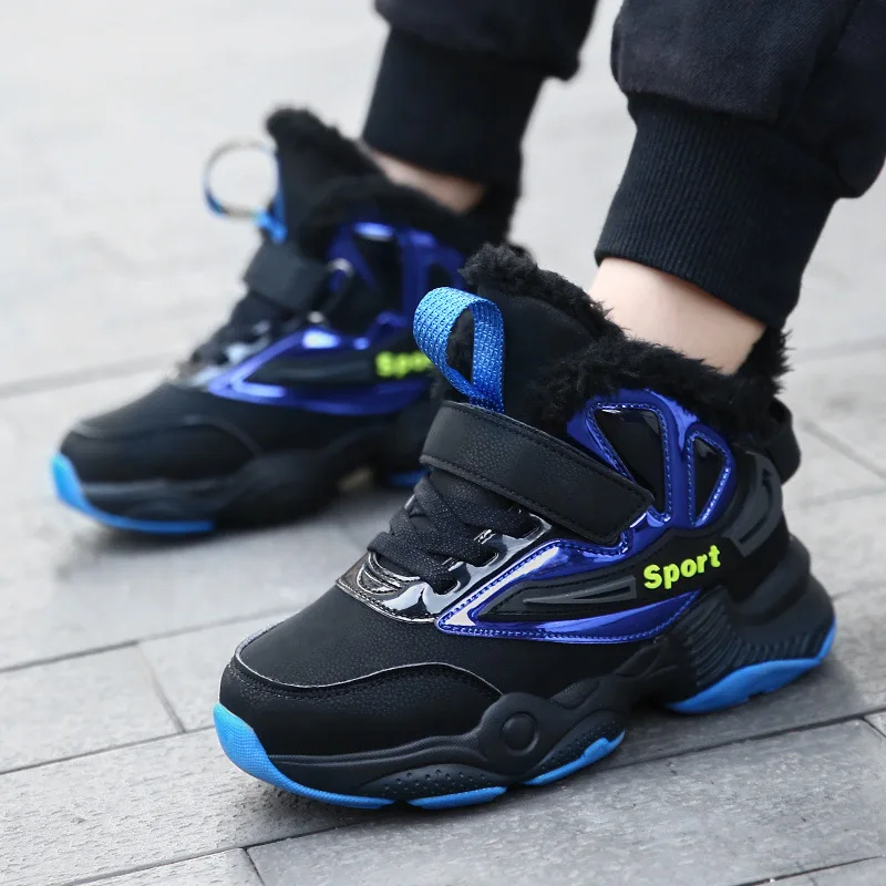 

Children Sports Shoe BOY'S 2019 Winter Style Leather Waterproof Big Boy Hight-top Young STUDENT'S plus Velvet Boy Cotton-padded