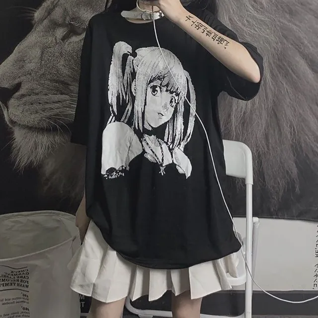 Anime Graphic T Shirts Women 2021 Summer Japanese Style Alt Clothes Aesthetic E Girl Top Mujer MINGLIUSILI Black Goth Tee Shirt Black481