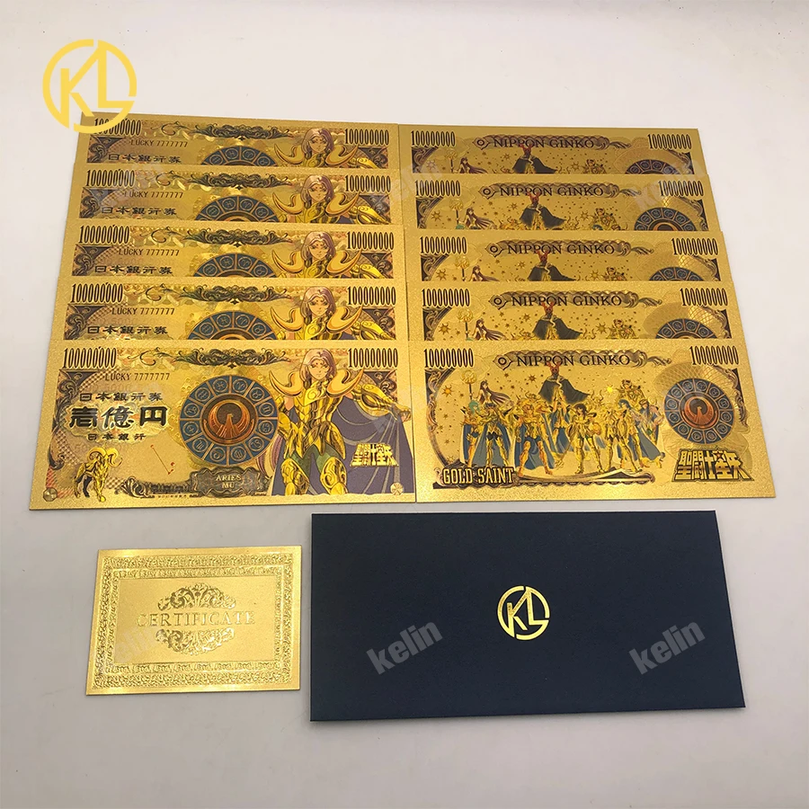Many Designs Japanese Cartoon Saint Seiya Series Action Gold bar Gold banknote plated coins Anime Cards classic Collection Gift commemorative coin commemorative banknotes gold plated banknote anime banknotes collectible card gold bar coin