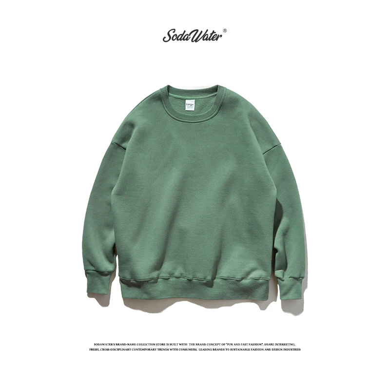  SODAWATER Men Oversized Hoodie Harajuku Multi Color Solid Sweatshirts Basic Cotton Thick O-Neck Hoo