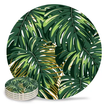 

Tropical Plant Monstera Ceramic Coaster Cup Mats Pads for Drink Mug Non-slip Luxury Pad Desktop Home Decorations Kitchen Tool