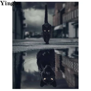 

2020 NEW arrivals diamond embroidery Cat reflection black panther diy diamond painting cross stitch mosaic diamond round square