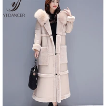 Свободные большие размеры Промытые ПУ кожа плюс бархат утолщение искусственного меха одно пальто женское длинное пальто с мехом зимняя женская
