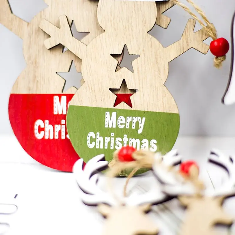 

10pcs Christmas Star Snowman Angel Deer Wooden Pendants Xmas Tree Ornament DIY Wood Crafts Kids Gift for Home Party Decoration