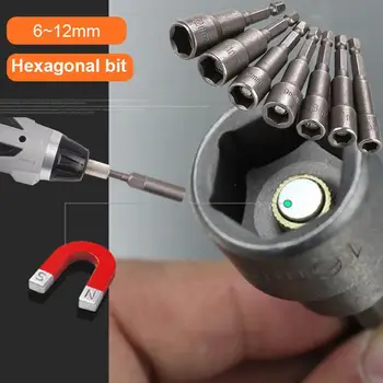 

Chrome Vanadium Steel Hexagonal Handle Drill Nut Adapter Wrench Magnetic Nut Driver Hardware Tools Sleeve Tool Multi Function