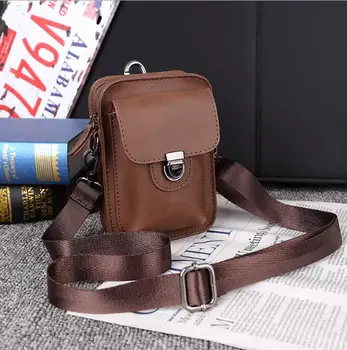 

New mobile phone bag men's leather shoulder bag outdoor leisure mini waist bag crazy horse leather cigarette bag