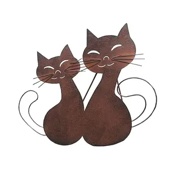 

1pc Iron Art Garden Ornament Vintage Garden Figure Decor Metal Two Kittens Statue for Home Garden
