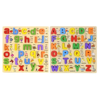 

2 Set Of Kids Learning Capital Letter Lowercase Alphabet Board Language Educational Wooden Toys for Children Letter Scrabble,B &