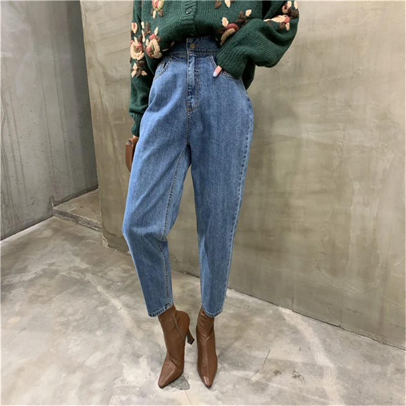 BGTEEVER – Jean Taille Haute en Denim Blanc pour Femme, Pantalon Harem à la Mode et Ample, Bouton, Streetwear, Printemps 2021