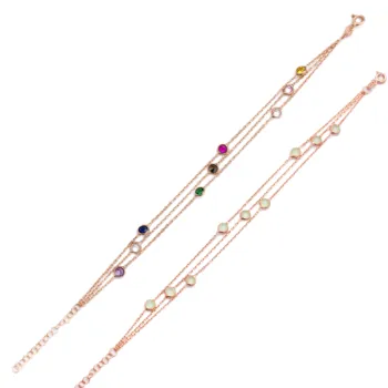 

Colorful Stone And Smoky Quartz Stone Bracelet Triple Chain Bracelet Turkish Handmade 925 Sterling Silver Bracelet