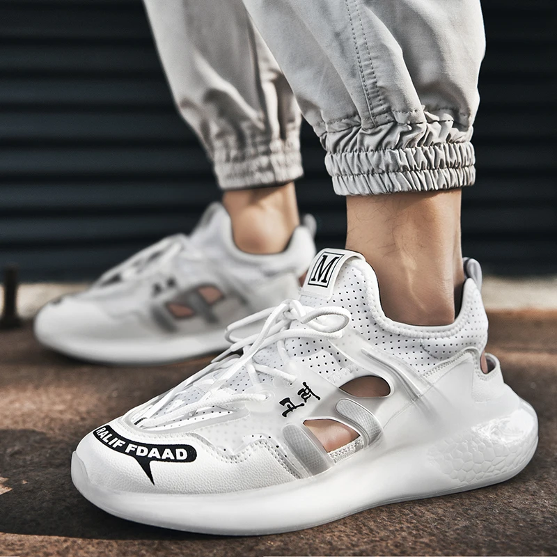 

2020 New Summer Style Cutout Men Running Shoes Breathable Walking White Sneakers Men Black TPU Soft Sport Shoes Zapatos Trainers