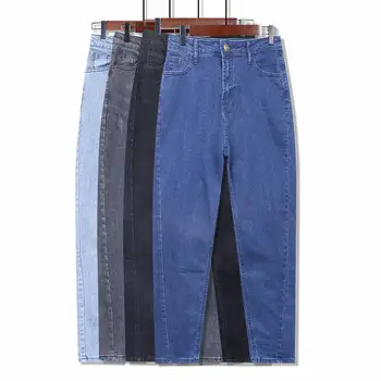 

S-8XL Plus Size Jeans Women With High Waist Denim Pencil Pants Gray Jeans Female Casual Slim Elastic Black Mom Jeans Solid Q2347