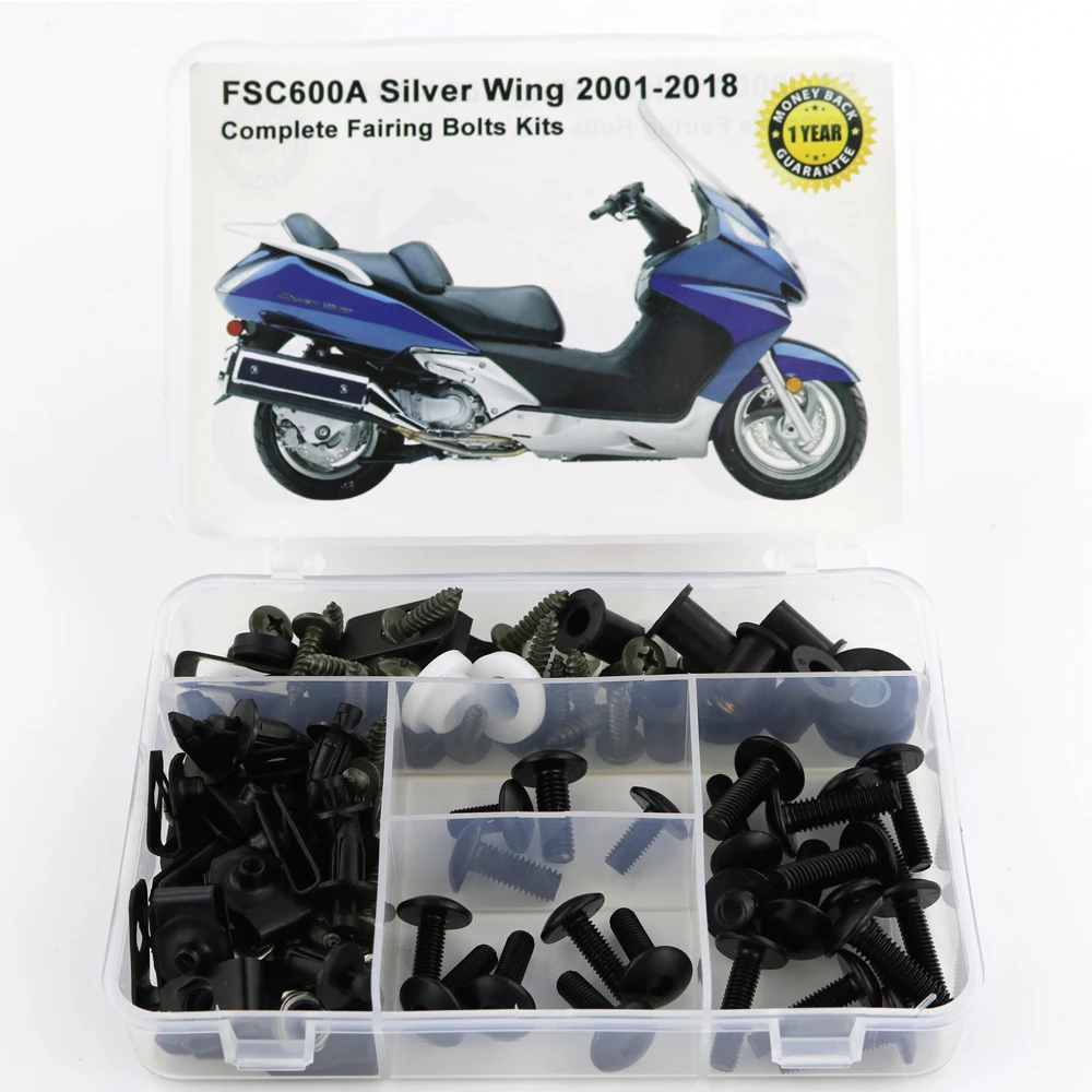 Для Honda FSC600A серебряное крыло 2001- обтекатель мотоцикла полный обтекатель Болты комплект с OEM стиль скорость гайки зажимы Винты сталь - Цвет: Black