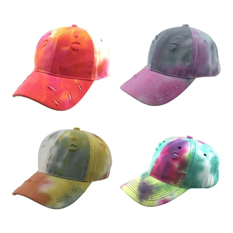 

Unisex Vintage Washed Distressed Cotton Baseball Cap Colorful Gradient Tie-Dye Printed Summer Outdoor Sport Snapback Hat