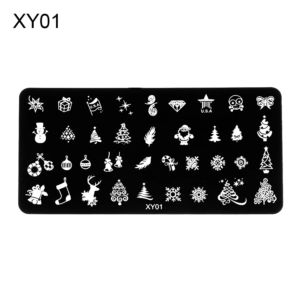 XY01 1 шт рождественские пластины для штамповки ногтей шаблон для дизайна ногтей Снежинка лист Геометрическая волна изображение пластины Трафарет Инструмент для маникюра - Цвет: XY01