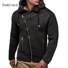 

Samlona 2021 Spring Winter Sweater Irregular Zipper Casual Knitwear Plus Size Men Tops Cardigans Knitted Sweater Man 4XL 5XL