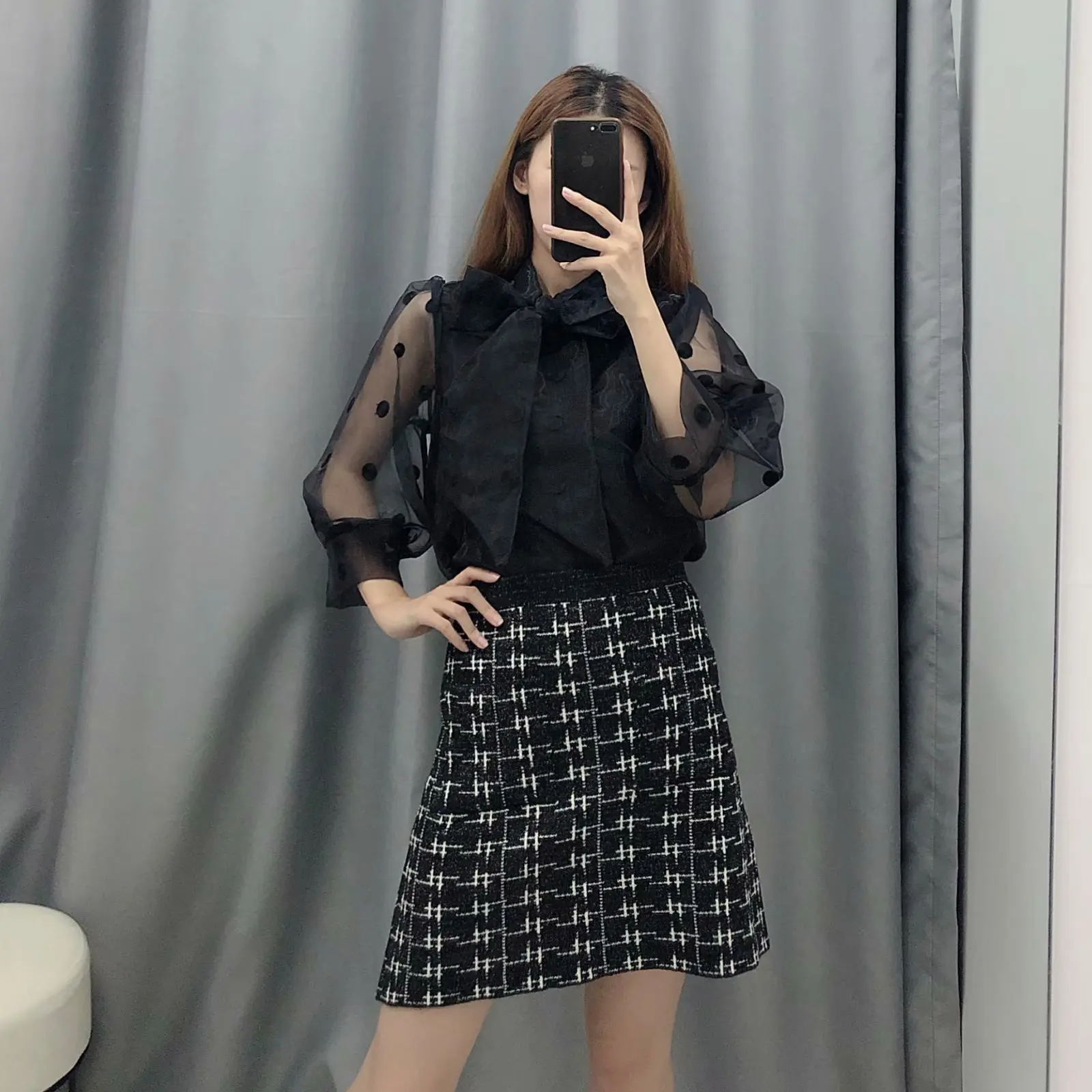 

Western Style 2019 Autumn New Products WOMEN'S Dress Slimming Polka Dot Bow-Accent Shirt WOMEN'S Dress