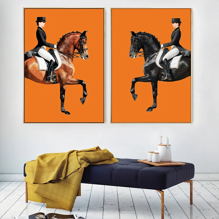 

American-Style Equestrian Horse Racing Figure Crystal Porcelain Decorative Painting Bedroom Living Room wu kuang hua xin Hanging