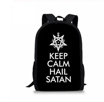 

School Bags for Boys Girls Black Cat 666/Hail Satan Printing Students Backpacks Schoolbag Kids Mochila Escolar Bookbag