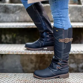 

2020 Winter Mid Calf Women Boots Zipper Rome Boots Pointed Toe Square Heels Increased Women's Boots Fashion Party Botas Mujer