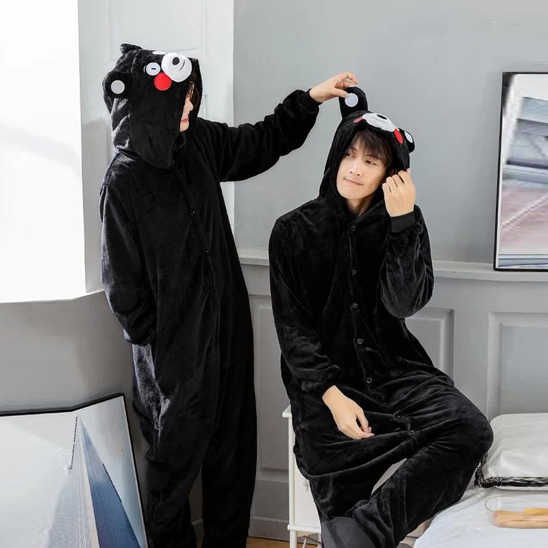 Кингуруми Кумамон единорог пижамы для взрослых Ститч Медведь животных Onesie зимние пижамы для мужчин пара фланелевая одежда для сна домашняя одежда - Цвет: Kumamoto