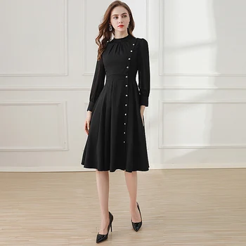 

Runway High Quality 2020 Autumn New Women'S Fashion Party Elegant Chic Button Long Sleeve Slim Dresses Knee Length