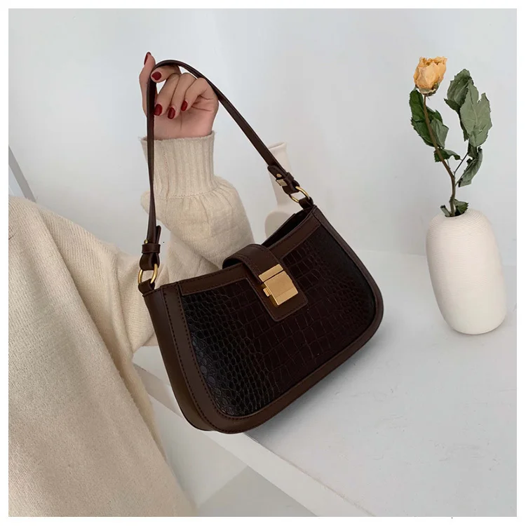 Fashion Woman Shoulder Bag PU Leather Hobos Bag Stone Pattern Lock Black Luxury Handbags Women Bags Designer Bolsa Feminina sac