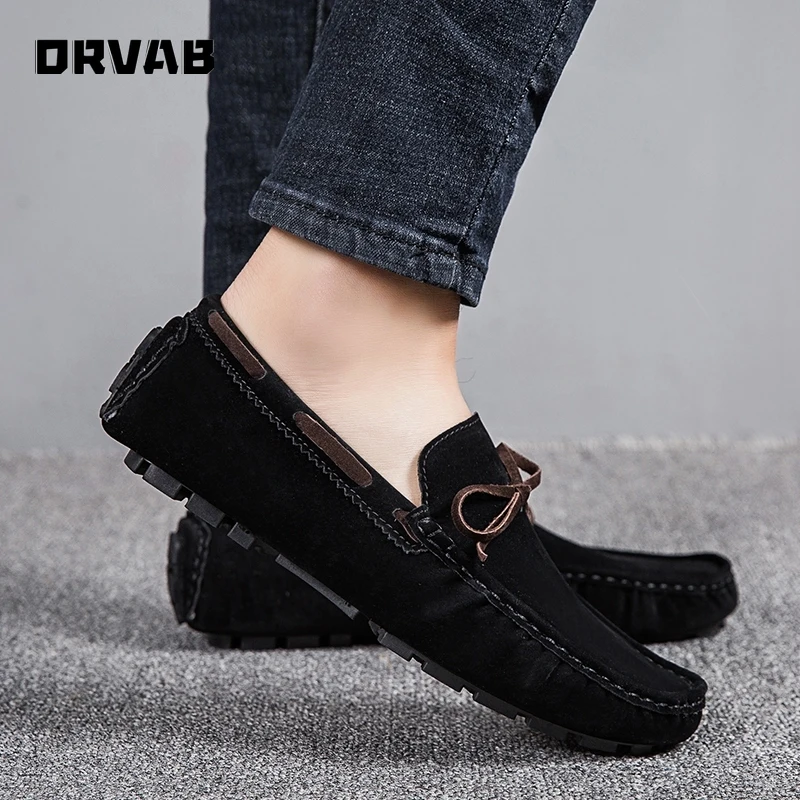 Men Leather Shoes Luxury Designer Brand Fashion Sneakers Flats Slip on Lightweight Mens Shoes Moccasin Gray Brown Black Loafers