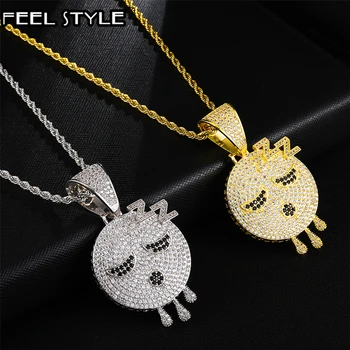 

Hip Hop Iced Out Bling Copper Rapper Drip Micro Paved Ghost Necklace & Pendants For Men Rapper Jewelry