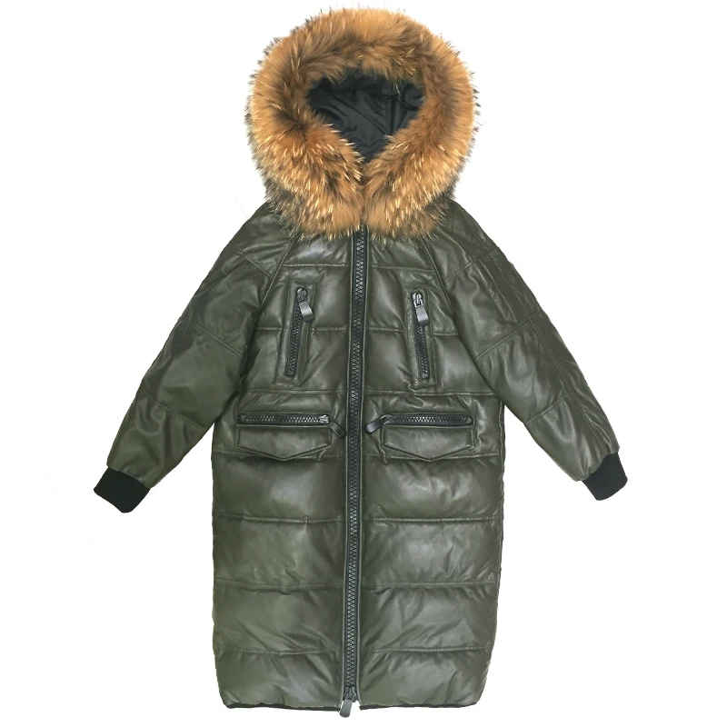 2020 женская зимняя куртка из натуральной кожи на утином пуху пальто с капюшоном