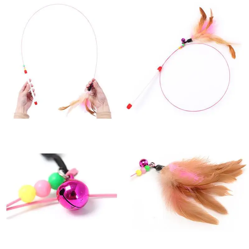 1Pc Cat Interactive Toy Stick Feather Wand With Small Bell Mouse Cage Toys Plastic Artificial Colorful Cat Teaser Toy Supplies