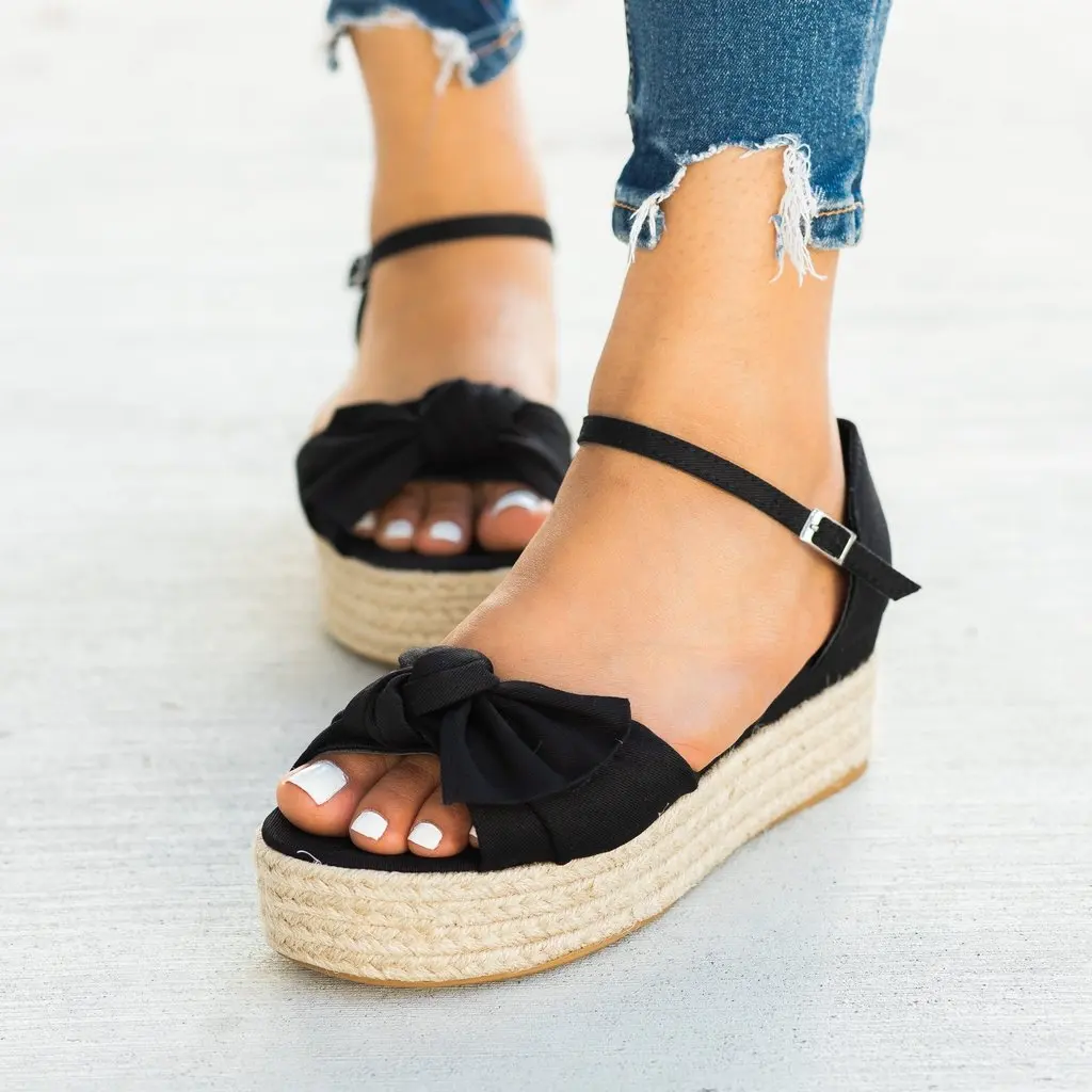 

New Sandals Women Wedges Shoes Bow-knot Mid Heels Sandals Summer 2020 Flop Chaussures Femme Platform Sandals Sandalia Feminina